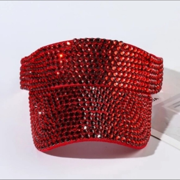 Stunning Red Bling Visors Rhinestones Sport Sun Visor Caps Adjustable - Picture 6 of 11